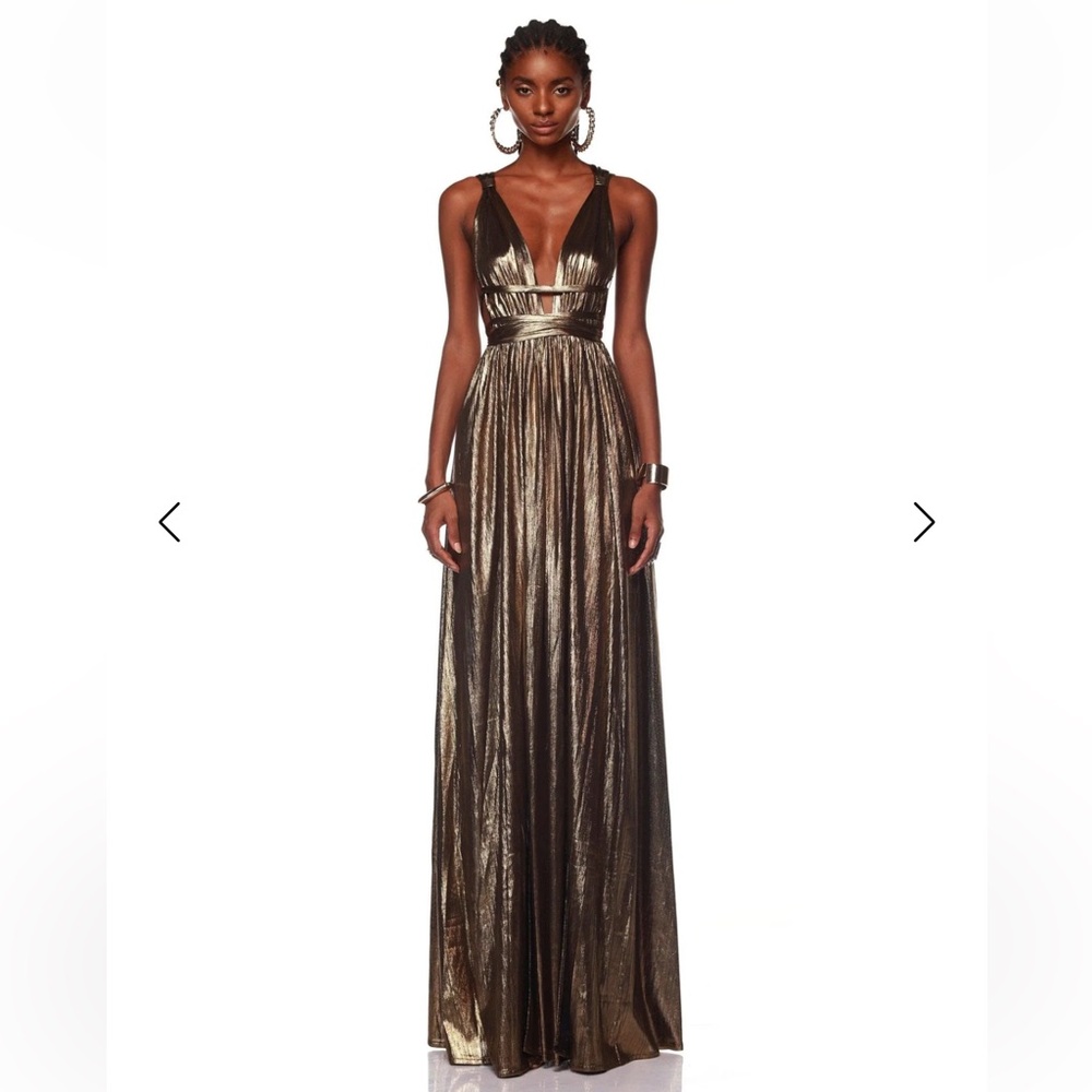 Revolve Bronx and Banco Lace-Up Back Goddess Gown Sleeveless Gold Size XS